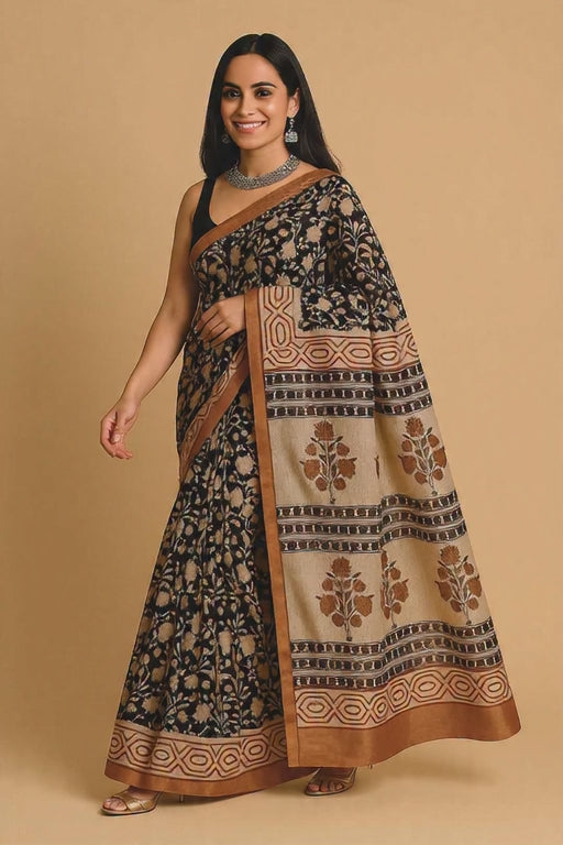 ✨ Pure Maheshwari Silk Saree | Hand Block Printed l