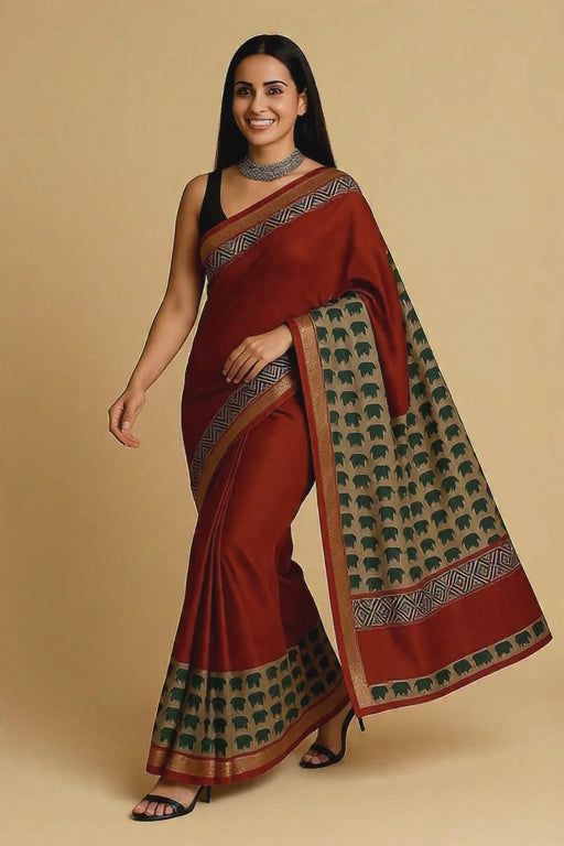 ✨ Pure Maheshwari Silk Saree | Hand Block Printed |