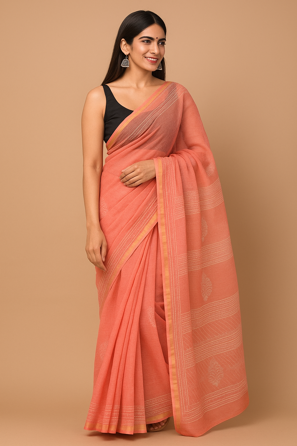 Jaipur Block Print Cotton Kota Doriya Saree – Handcrafted Elegance