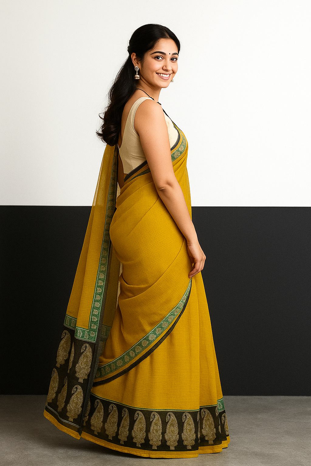 💛 Handcrafted Jaipur Block Print Kota Doriya Cotton Saree