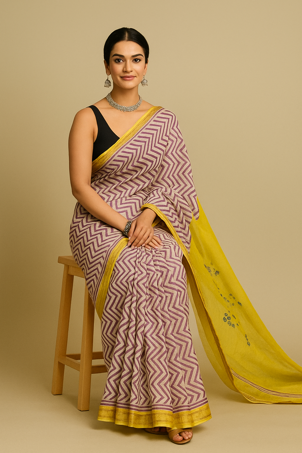 💖 Elegant Hand Block Printed Maheshwari Silk Saree – With Blouse