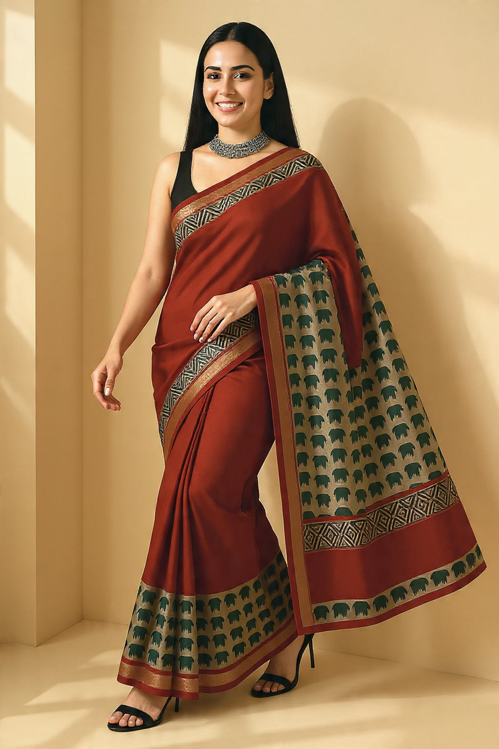 ✨ Pure Maheshwari Silk Saree | Hand Block Printed |