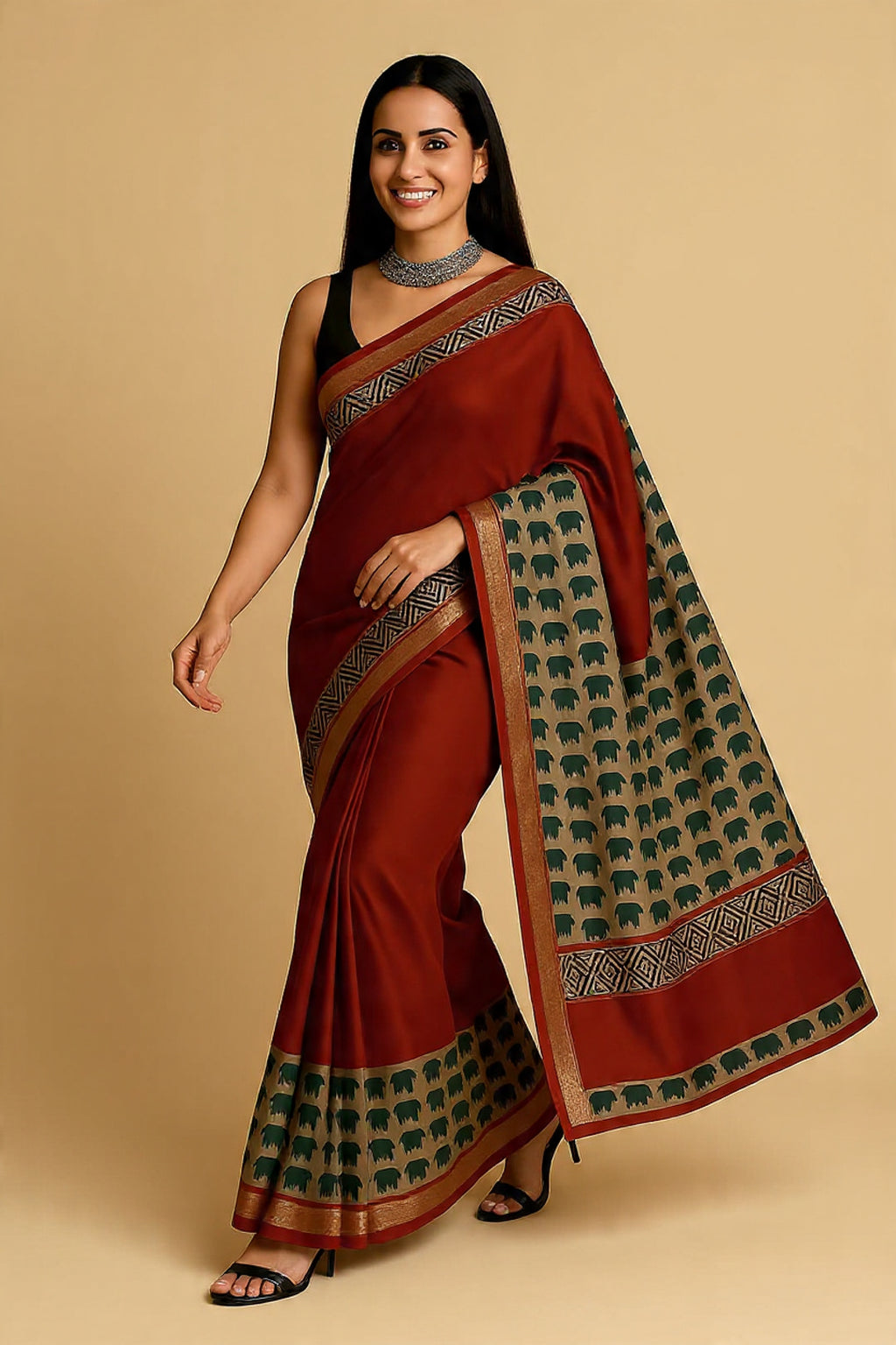 ✨ Pure Maheshwari Silk Saree | Hand Block Printed |