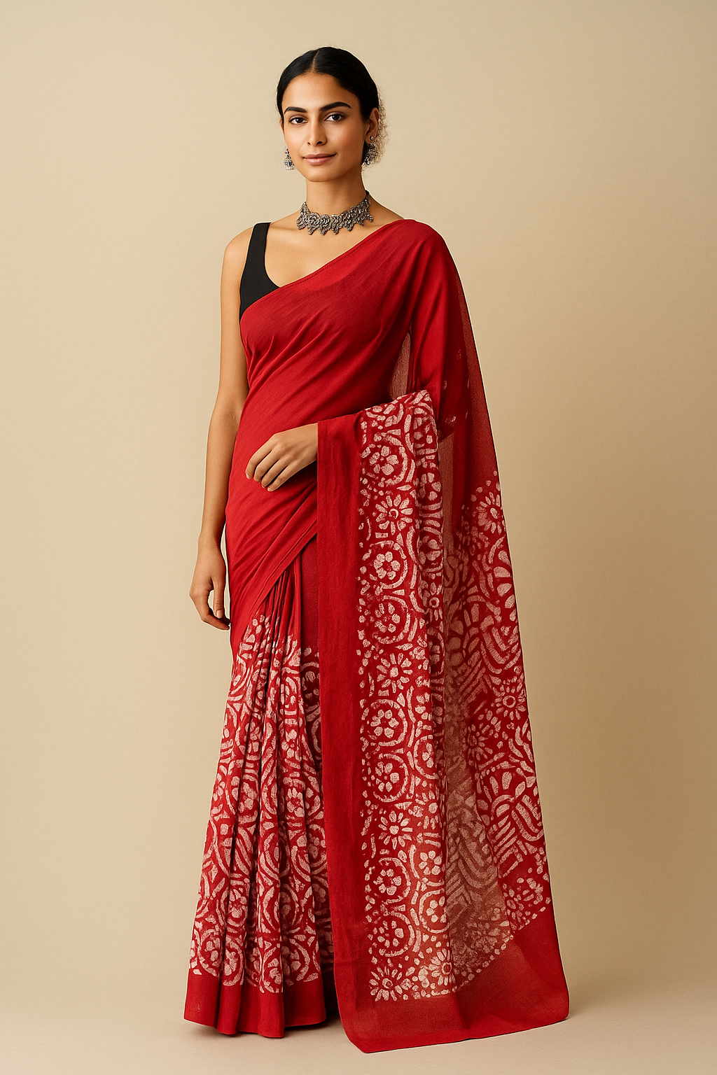 🌟  Pure Cotton Mul Saree – Hand Block Printed Elegance 🌿