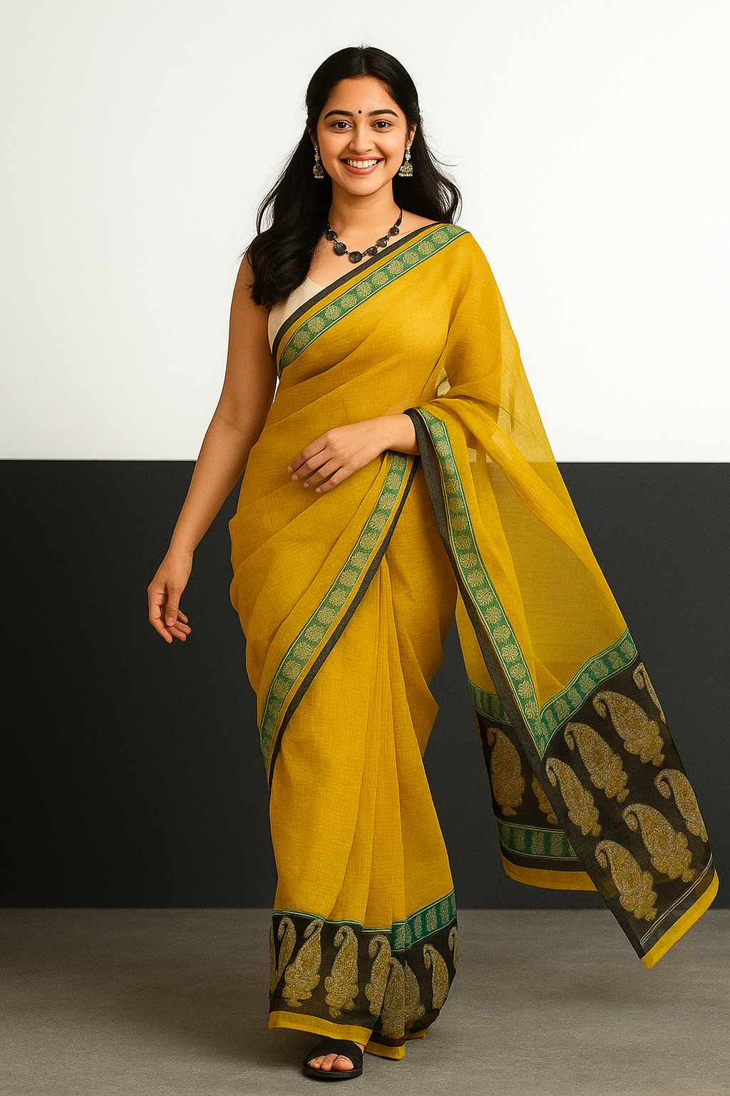 💛 Handcrafted Jaipur Block Print Kota Doriya Cotton Saree