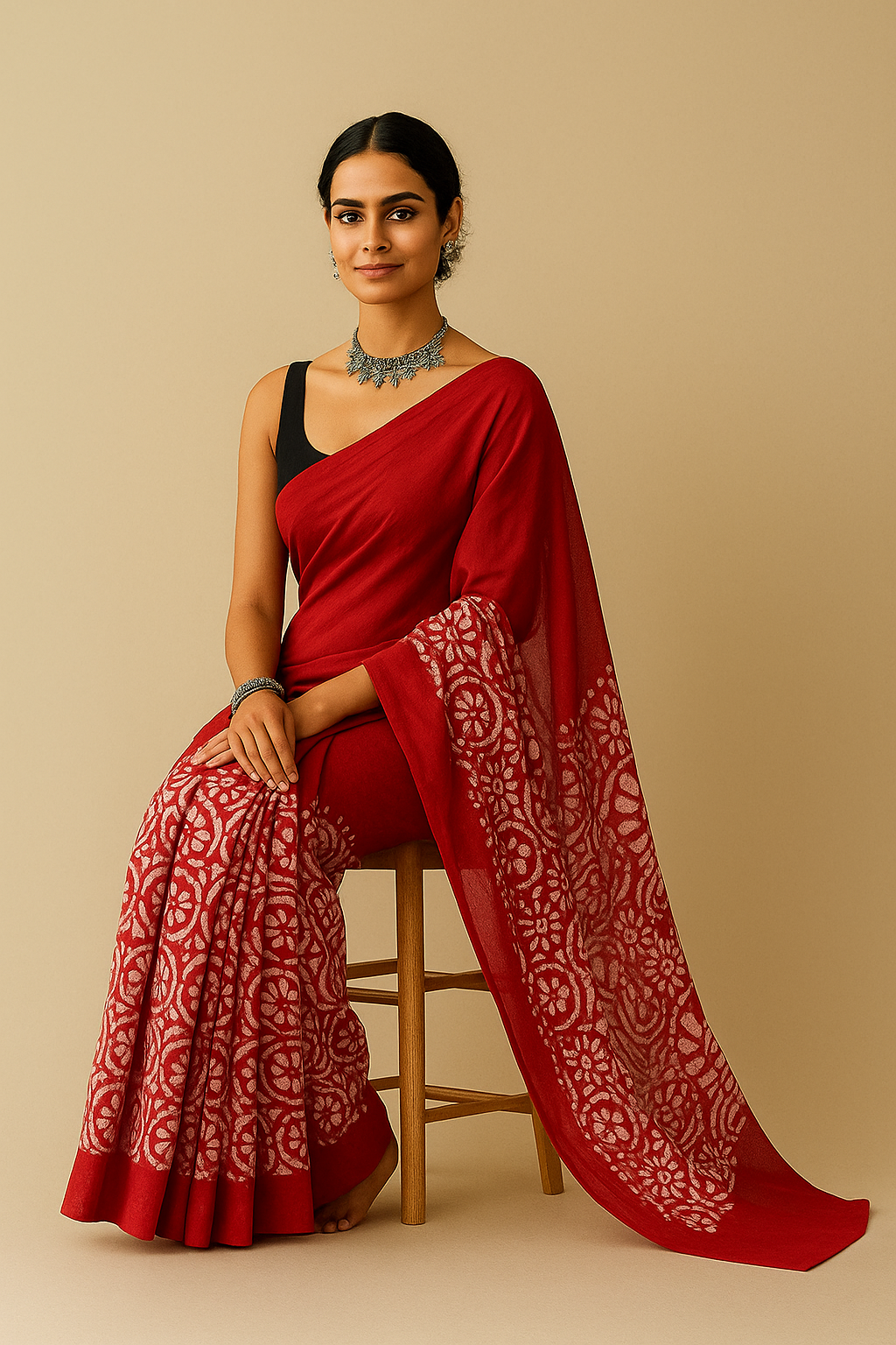 🌟  Pure Cotton Mul Saree – Hand Block Printed Elegance 🌿