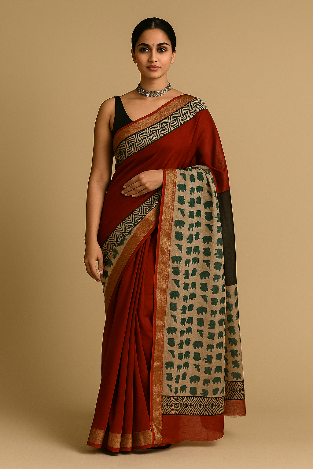 ✨ Pure Maheshwari Silk Saree | Hand Block Printed |