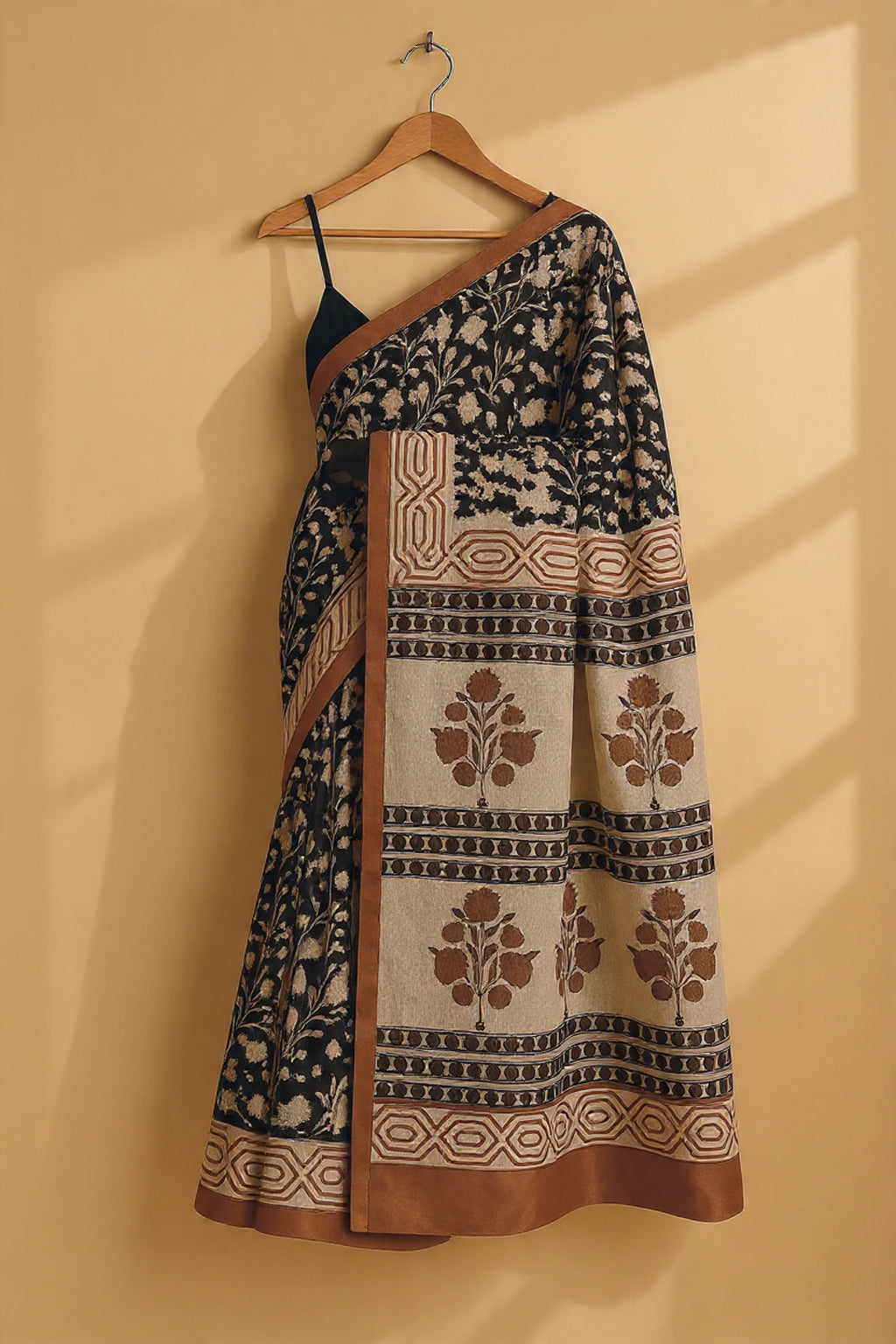 ✨ Pure Maheshwari Silk Saree | Hand Block Printed l