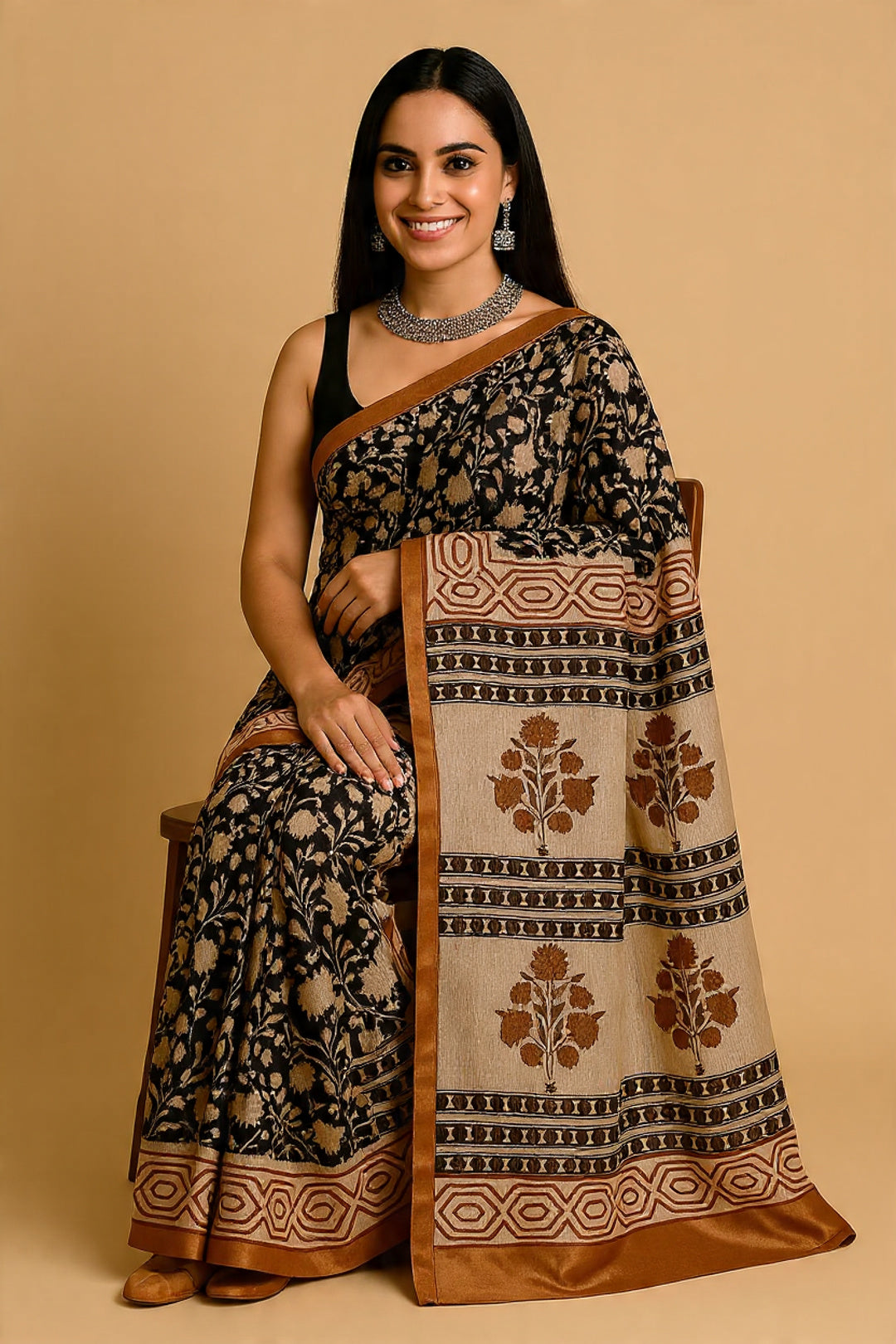 ✨ Pure Maheshwari Silk Saree | Hand Block Printed l