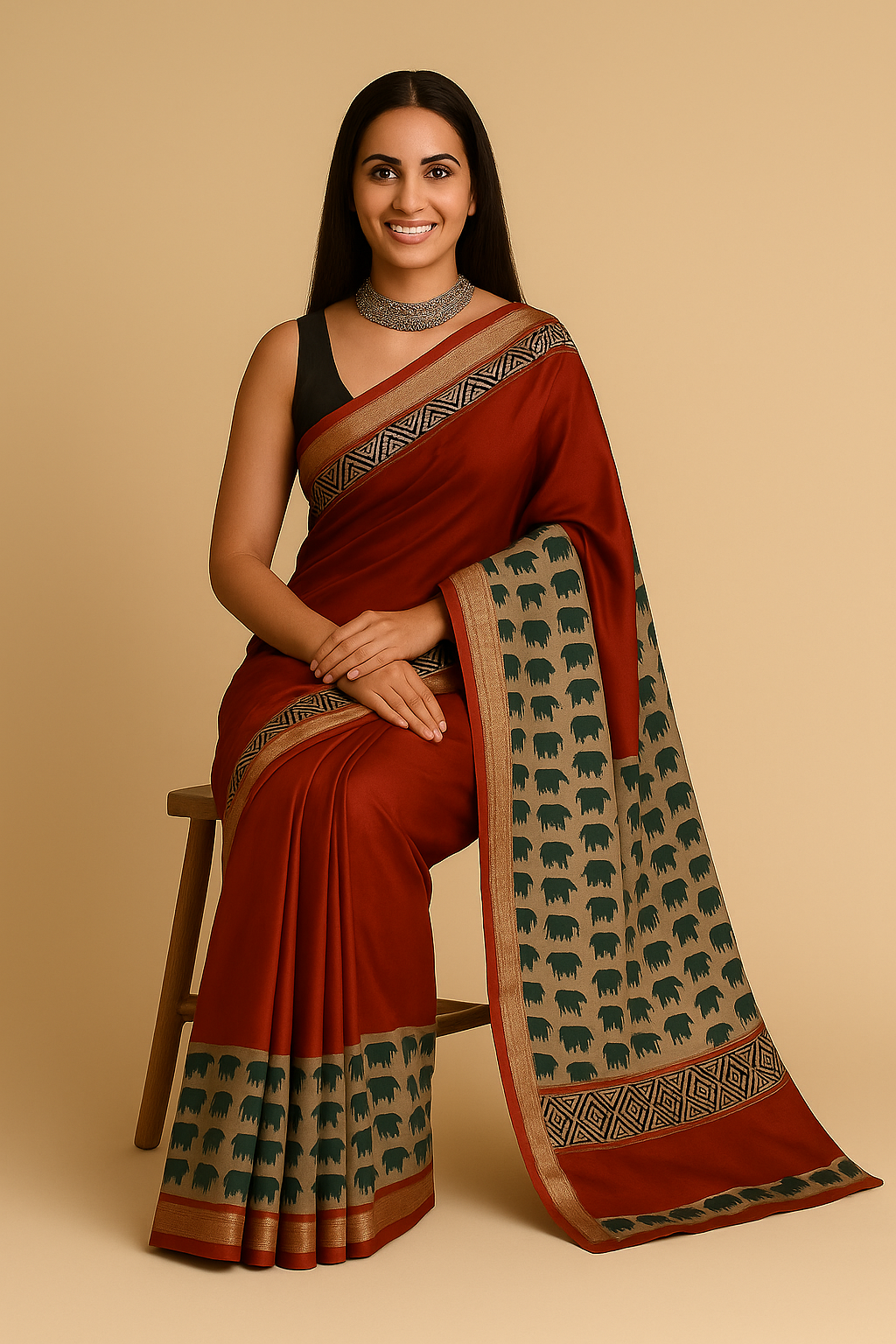 ✨ Pure Maheshwari Silk Saree | Hand Block Printed |