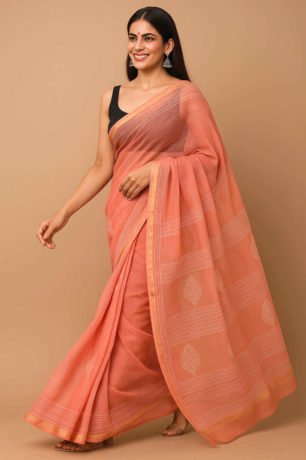 Jaipur Block Print Cotton Kota Doriya Saree – Handcrafted Elegance
