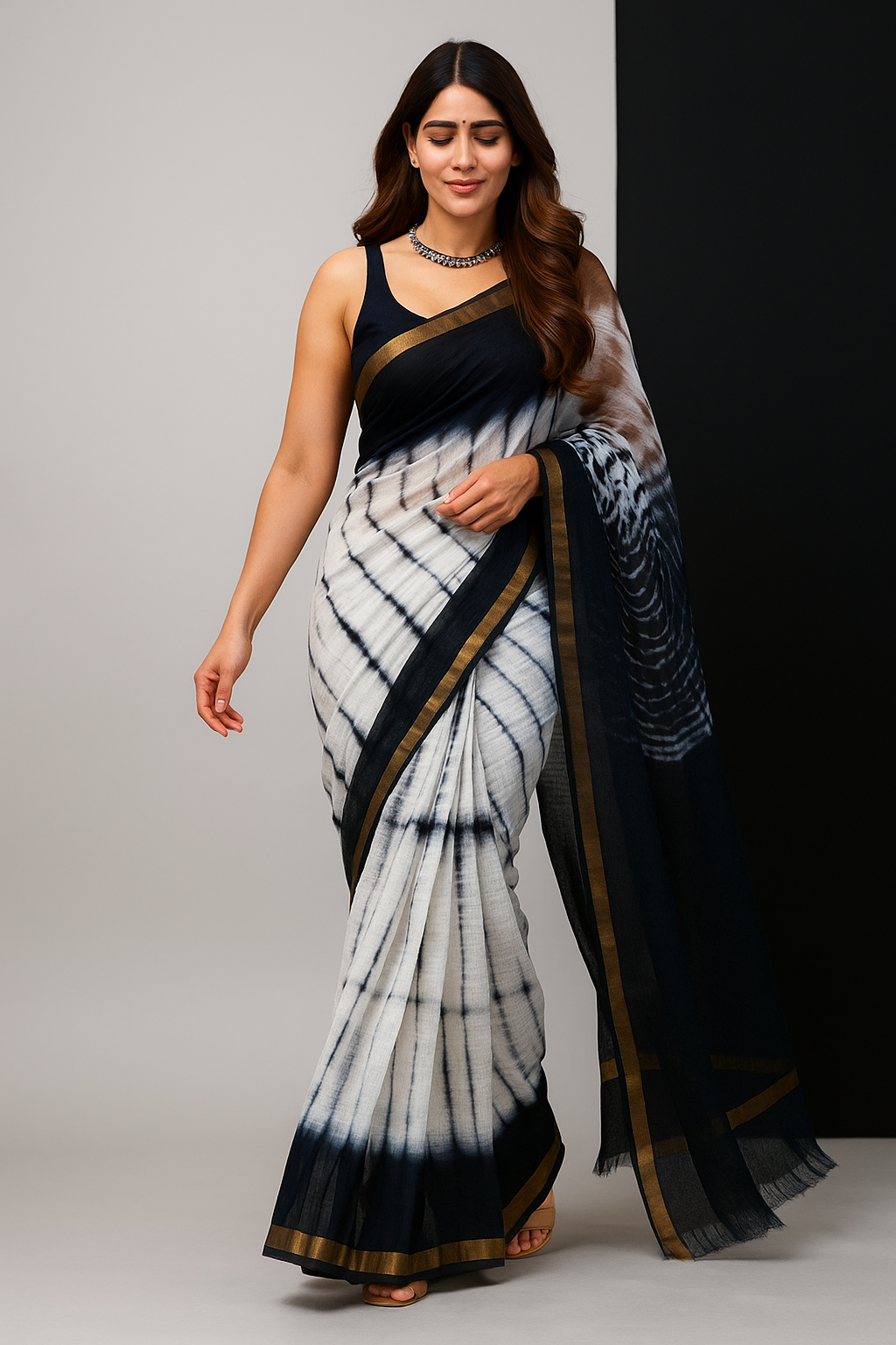 Block Printed Cotton Kota Doriya Saree with Blouse – Handcrafted