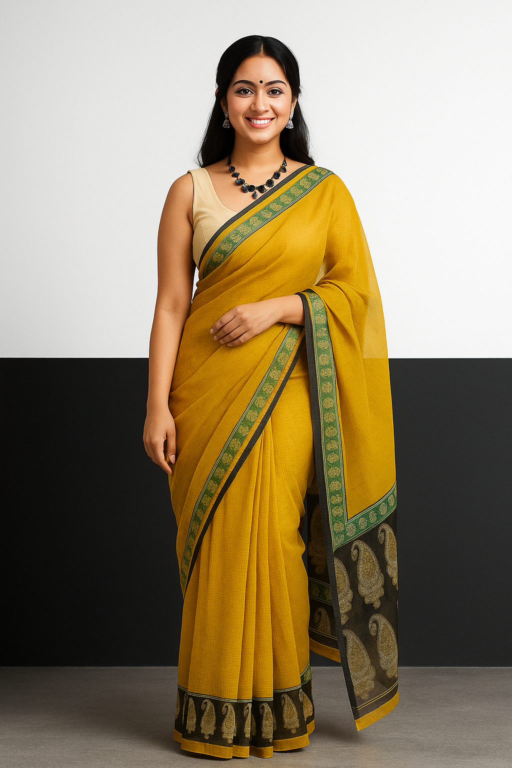 💛 Handcrafted Jaipur Block Print Kota Doriya Cotton Saree