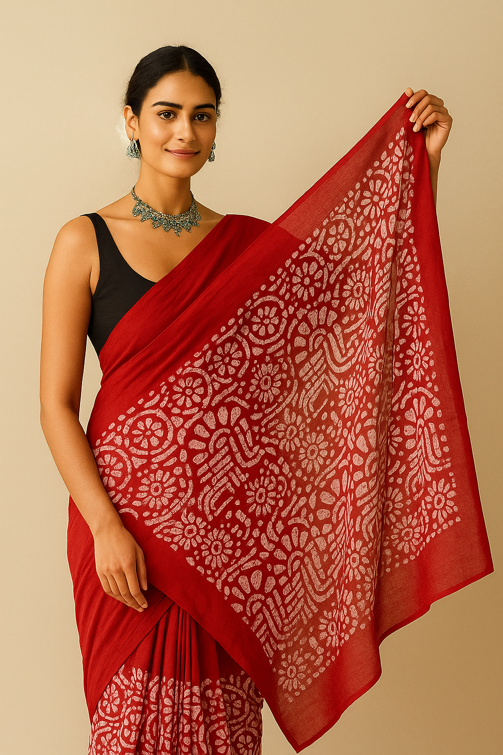 🌟  Pure Cotton Mul Saree – Hand Block Printed Elegance 🌿