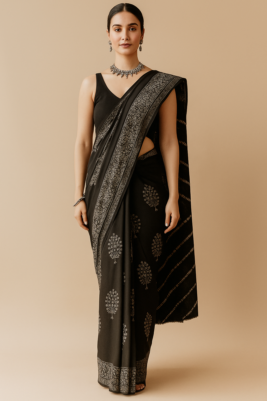 Jaipur Block Print Handcrafted Indigo Cotton Mul Saree – Pure