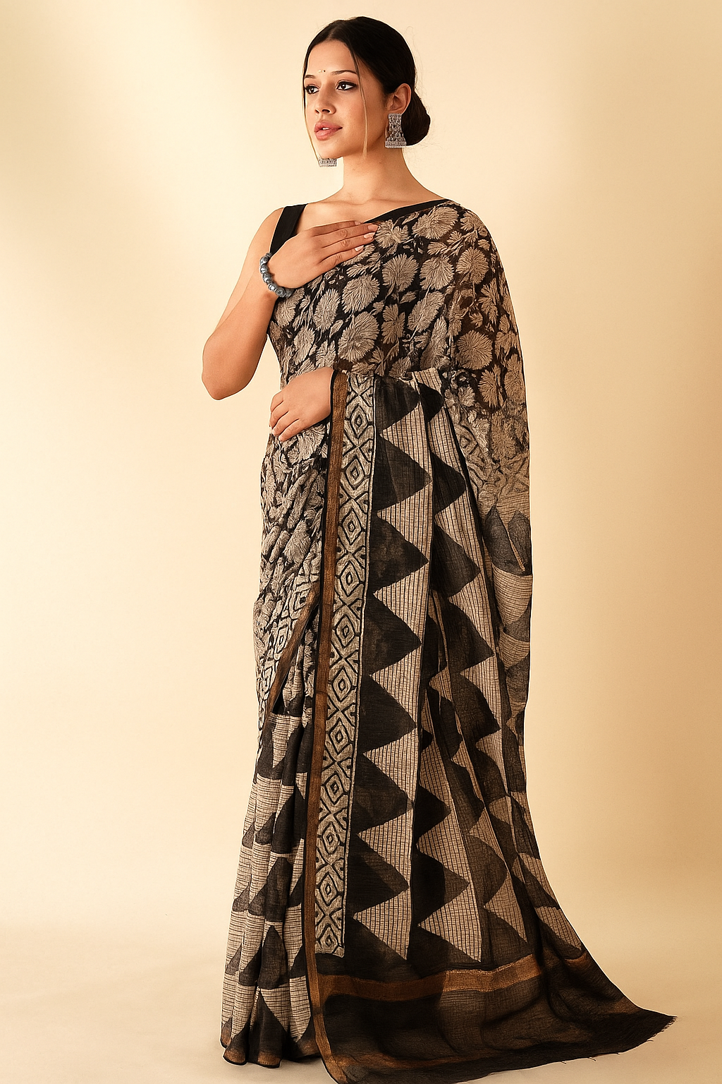 ✨ Pure Maheshwari Silk Saree | Hand Block Printed |