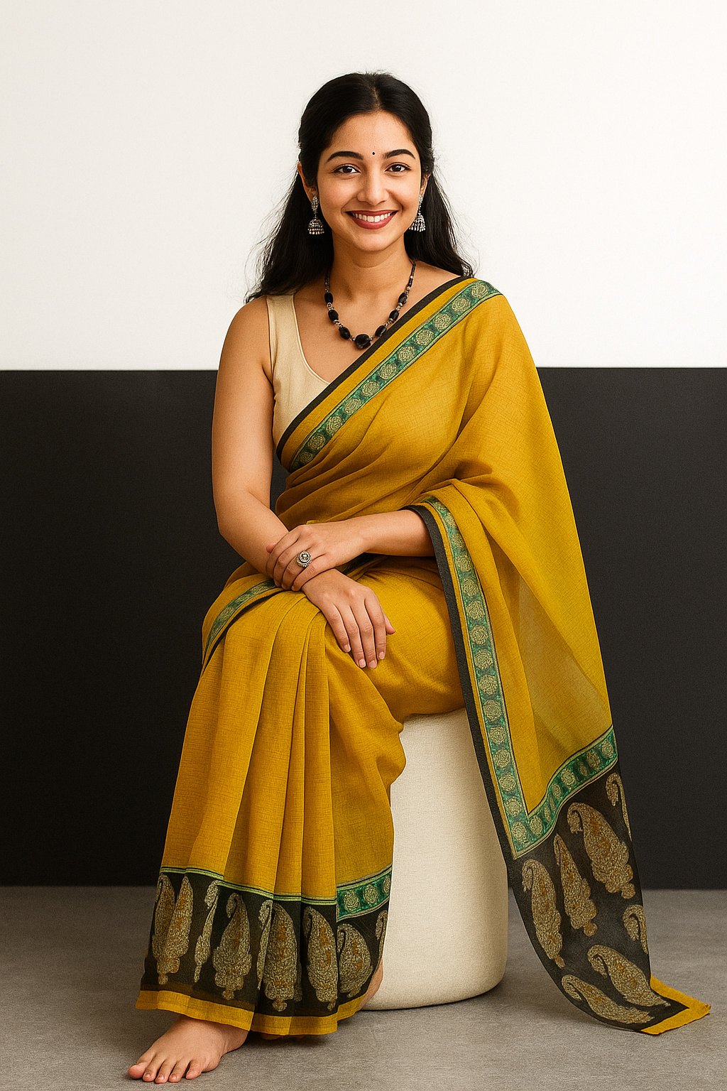 💛 Handcrafted Jaipur Block Print Kota Doriya Cotton Saree