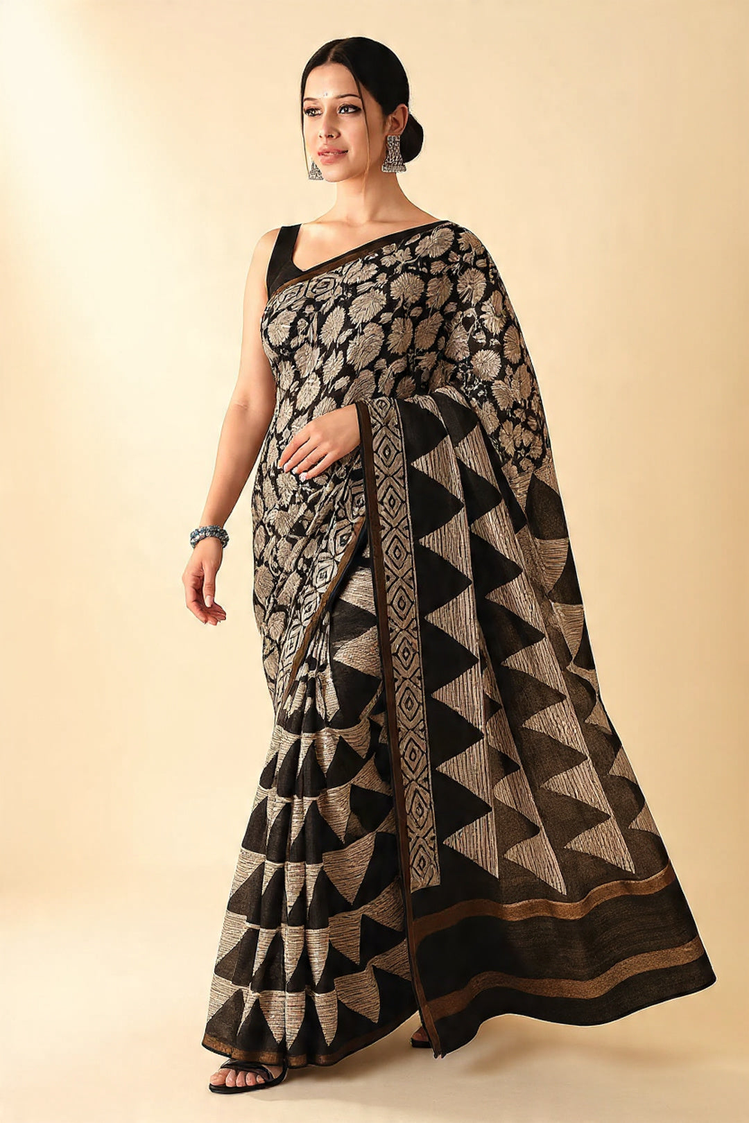 ✨ Pure Maheshwari Silk Saree | Hand Block Printed |