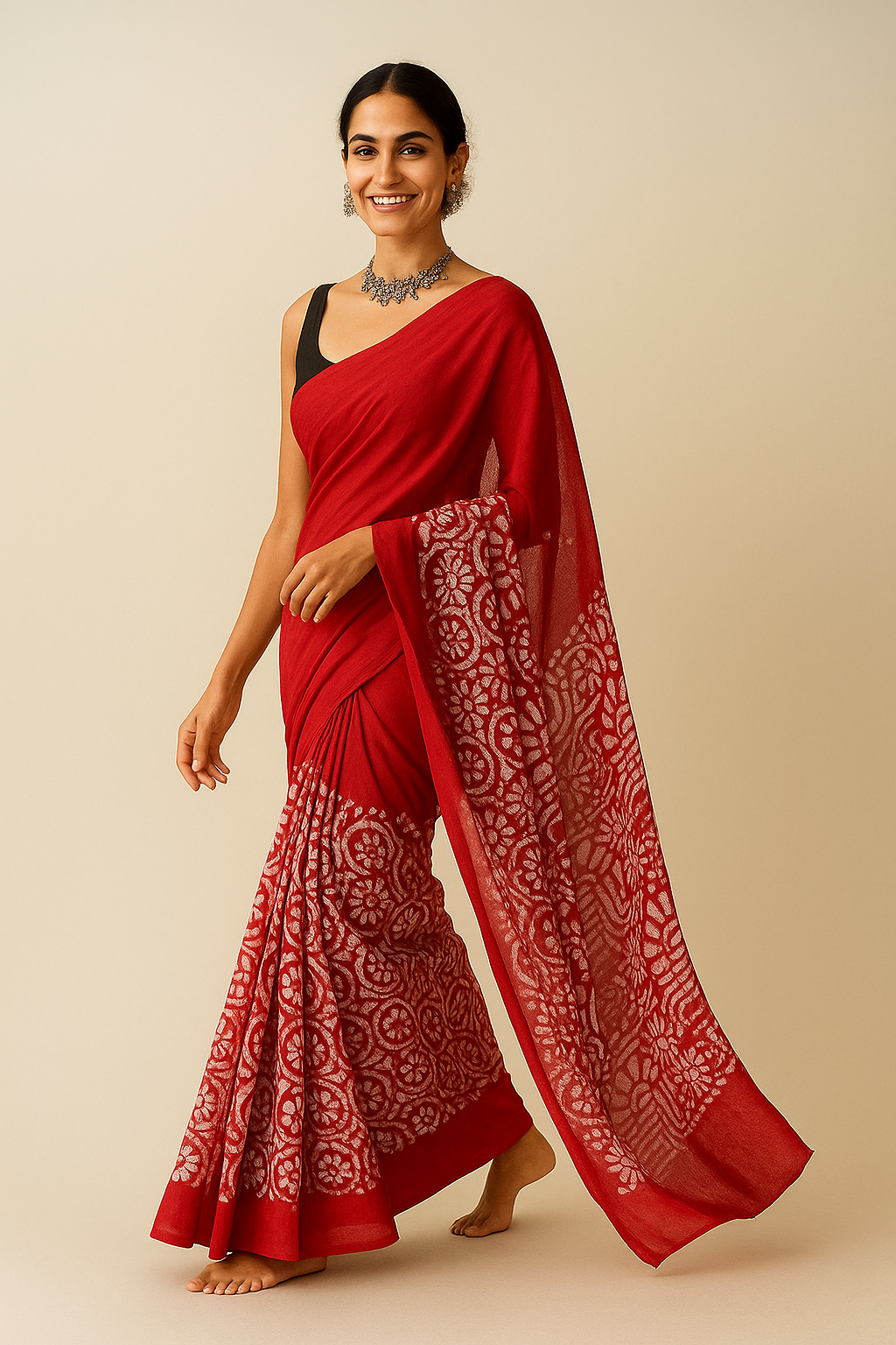 🌟  Pure Cotton Mul Saree – Hand Block Printed Elegance 🌿