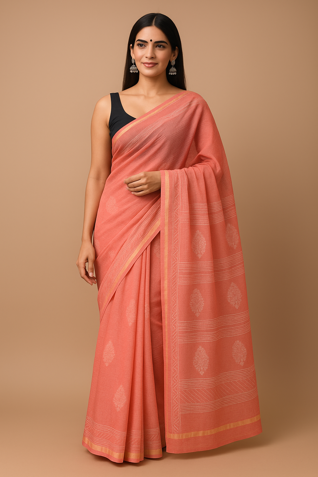 Jaipur Block Print Cotton Kota Doriya Saree – Handcrafted Elegance