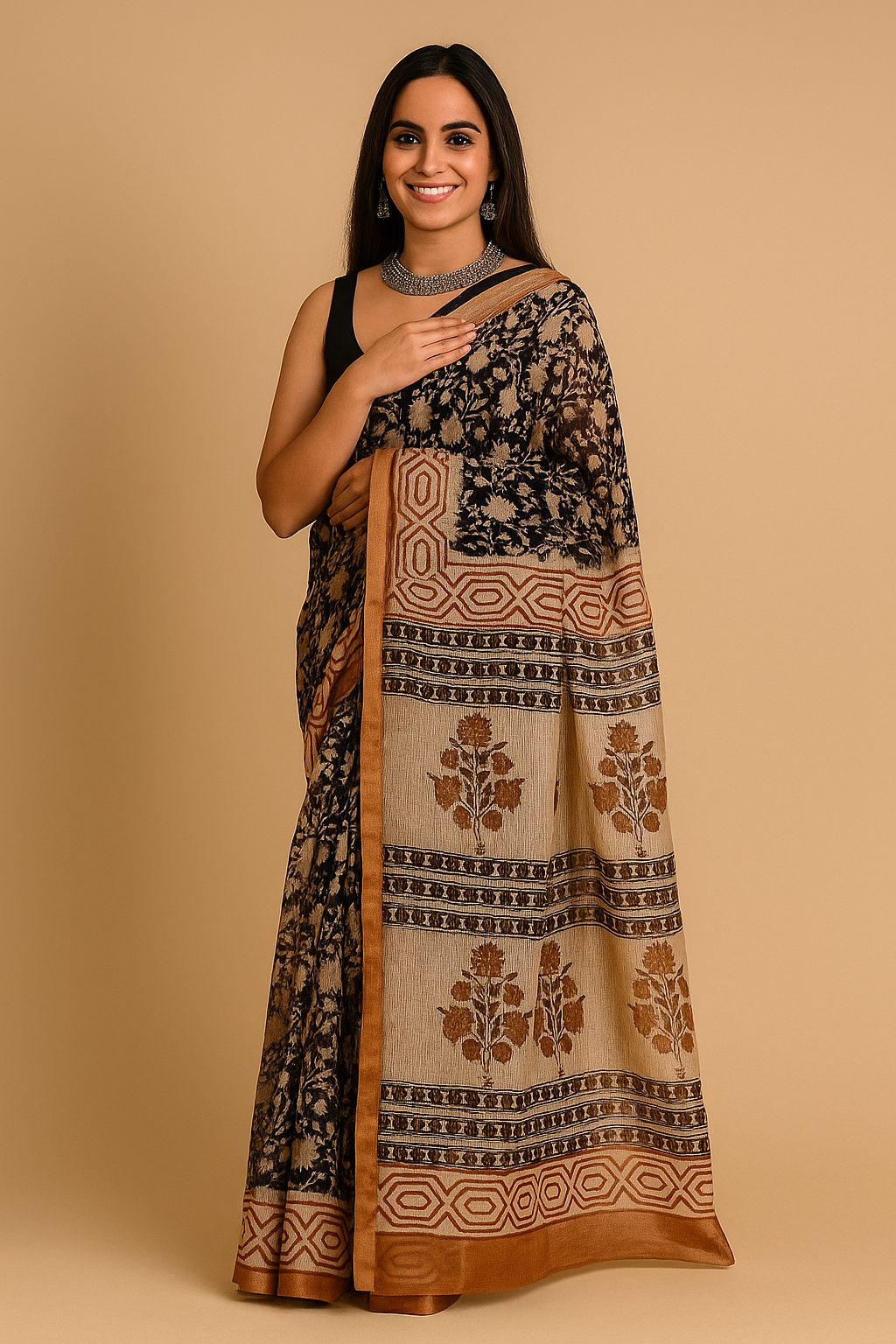 ✨ Pure Maheshwari Silk Saree | Hand Block Printed l