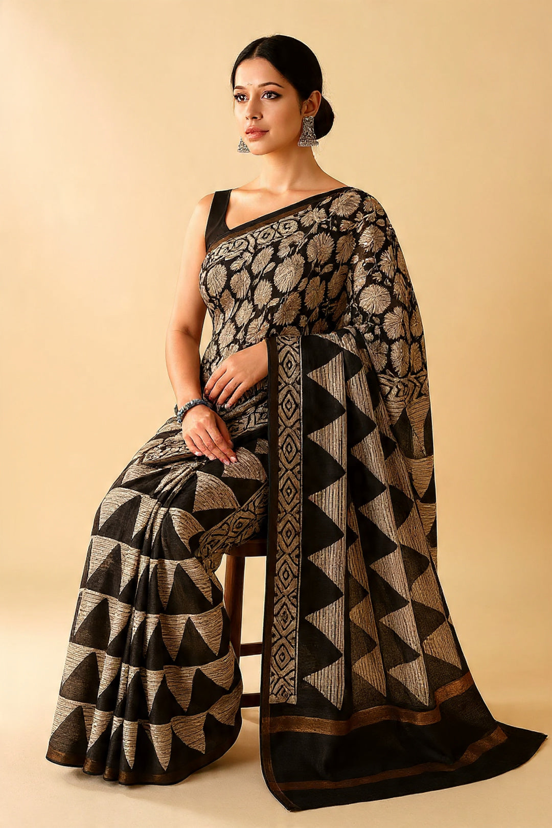 ✨ Pure Maheshwari Silk Saree | Hand Block Printed |